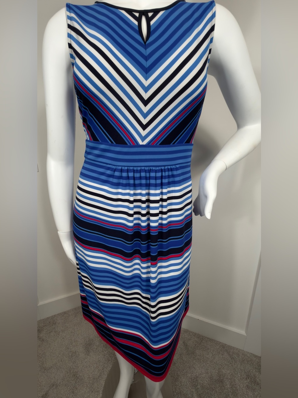 Talbots Petites LP Blue Striped Sleeveless Stretch Midi Dress